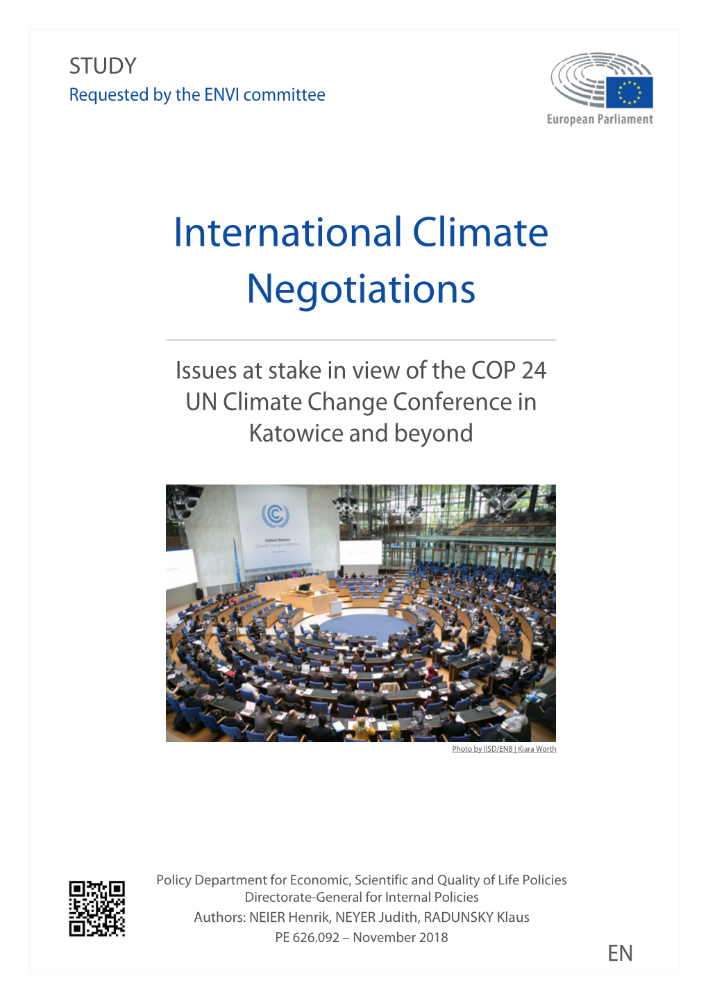 International Climate Negotiations – Issues at Stake in View of the COP