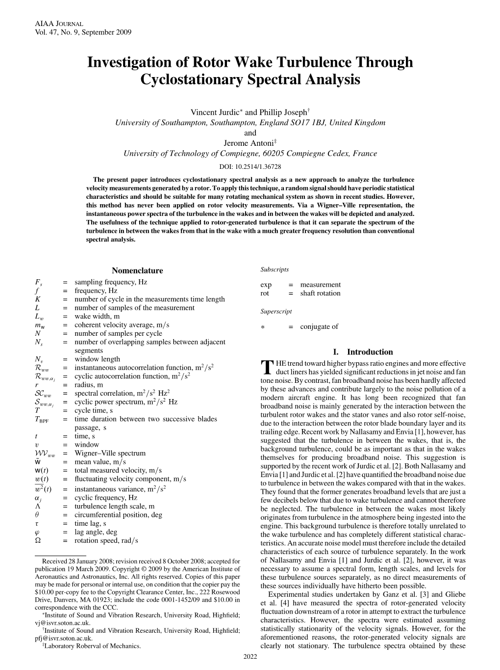 Investigation of Rotor Wake Turbulence Through Cyclostationary Spectral Analysis