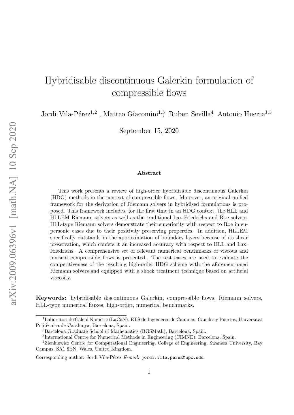 Hybridisable Discontinuous Galerkin Formulation of Compressible Flows