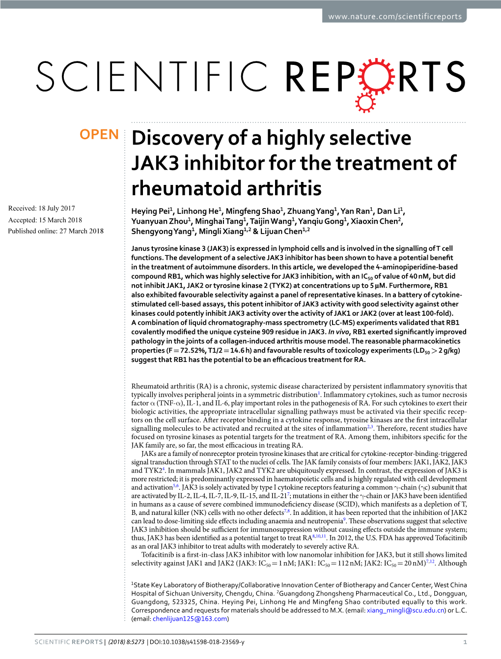 Discovery of a Highly Selective JAK3 Inhibitor for the Treatment Of