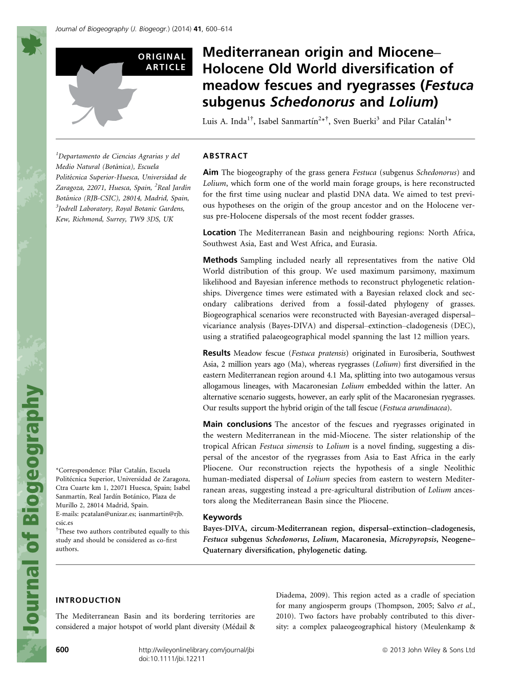 Holocene Old World Diversification of Meadow Fescues and Ryegrasses