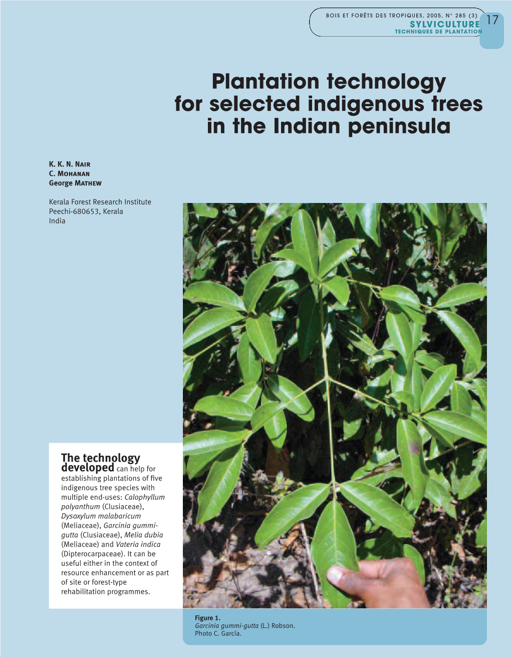 Plantation Technology for Selected Indigenous Trees in the Indian Peninsula