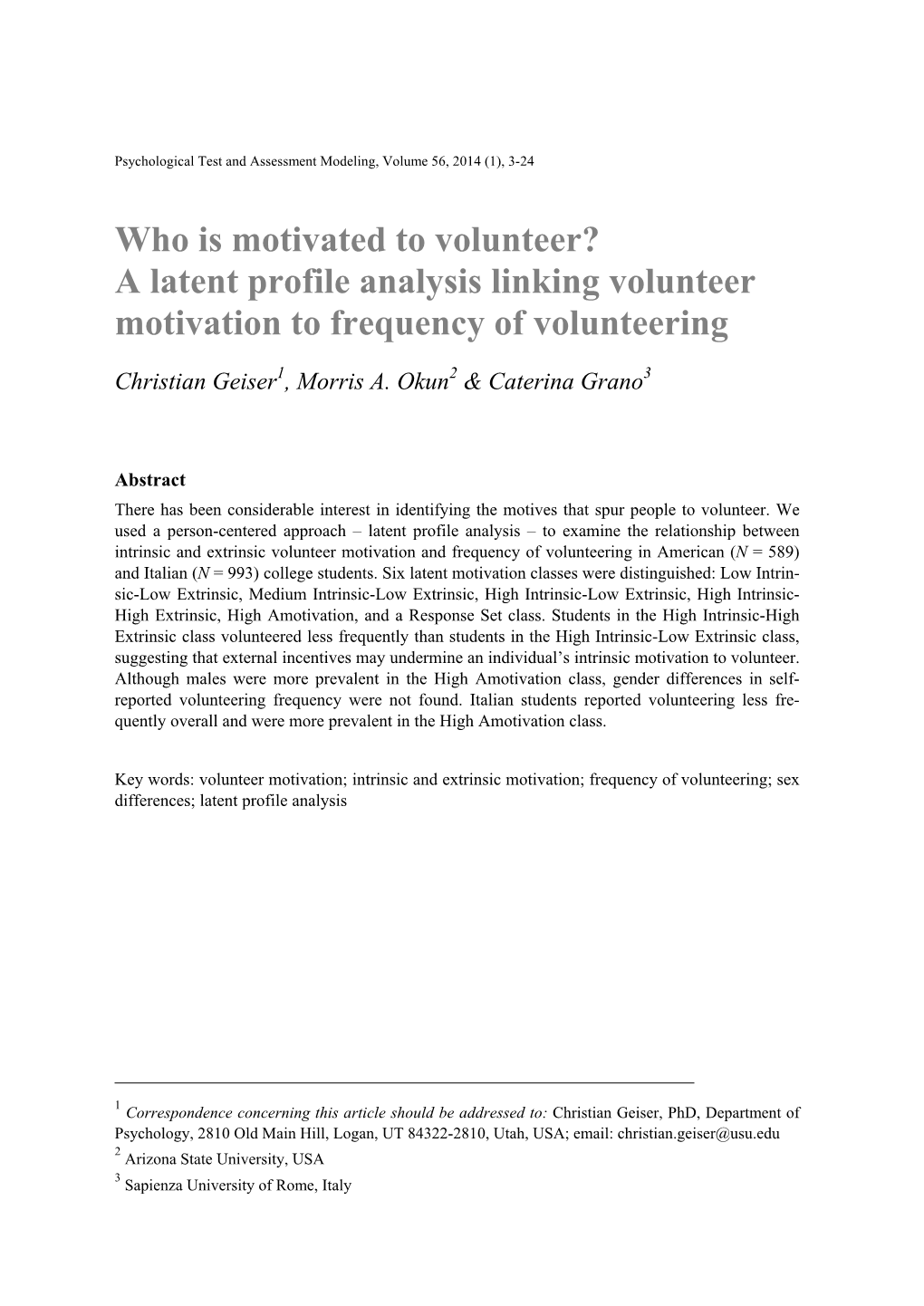 A Latent Profile Analysis Linking Volunteer Motivation to Frequency of Volunteering
