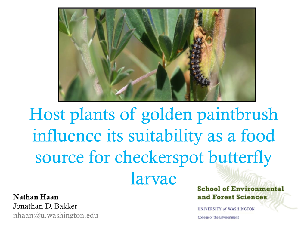 Host Plants of Golden Paintbrush Influence Its Suitability As a Food Source for Checkerspot Butterfly Larvae Nathan Haan Jonathan D