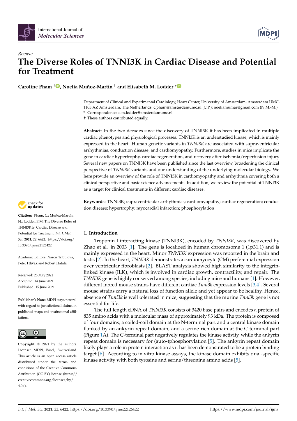 The Diverse Roles of TNNI3K in Cardiac Disease and Potential for Treatment