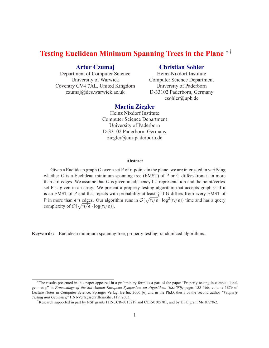 Testing Euclidean Minimum Spanning Trees in the Plane