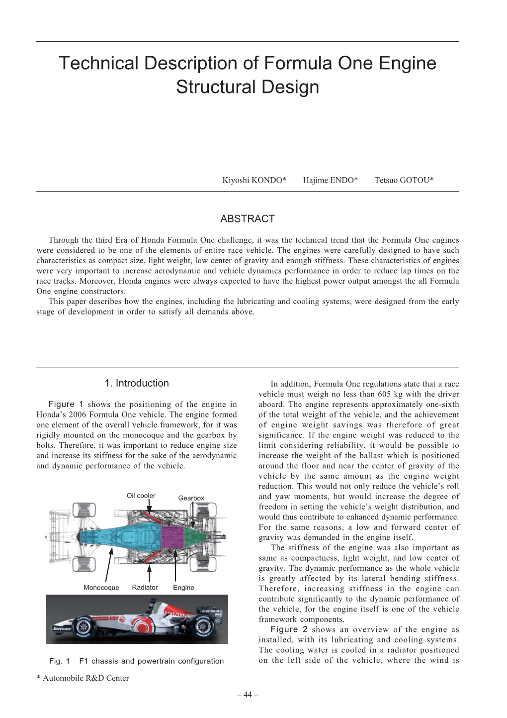 Technical Description of Formula One Engine Structural Design