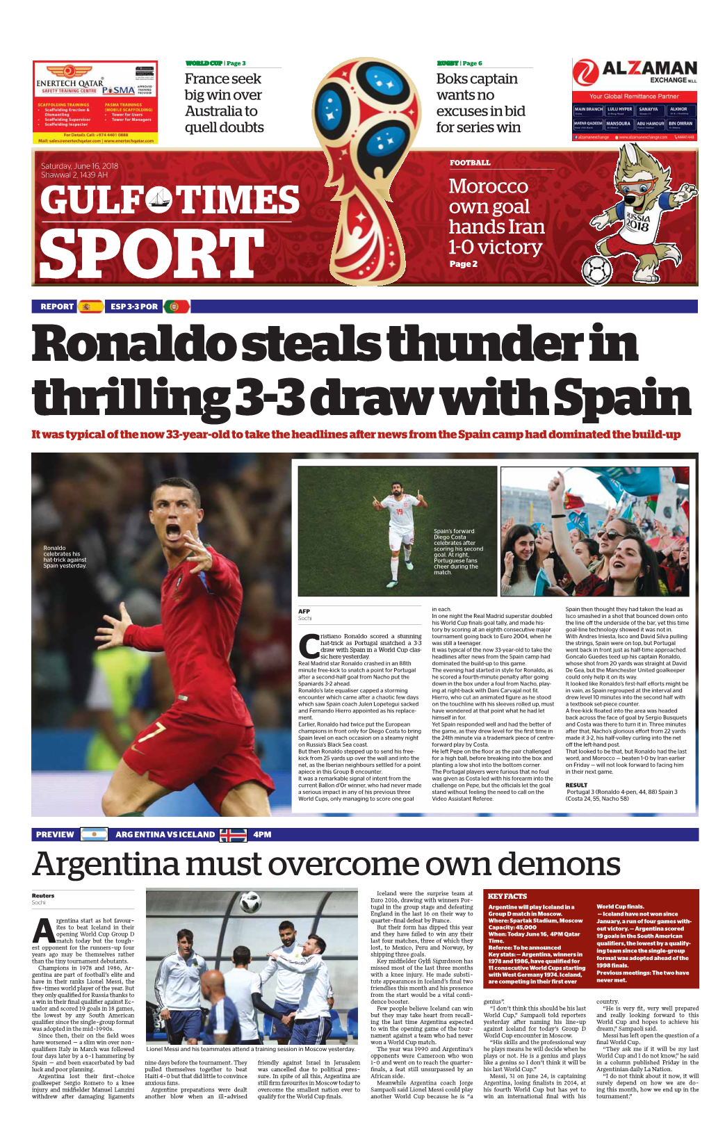 GULF TIMES Own Goal Hands Iran 1-0 Victory SPORT Page 2