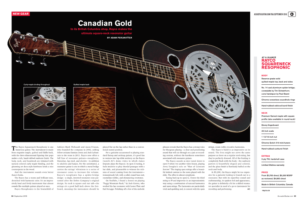 Canadian Gold in Its British Columbia Shop, Rayco Makes the Ultimate Square-Neck Resonator Guitar by ADAM PERLMUTTER