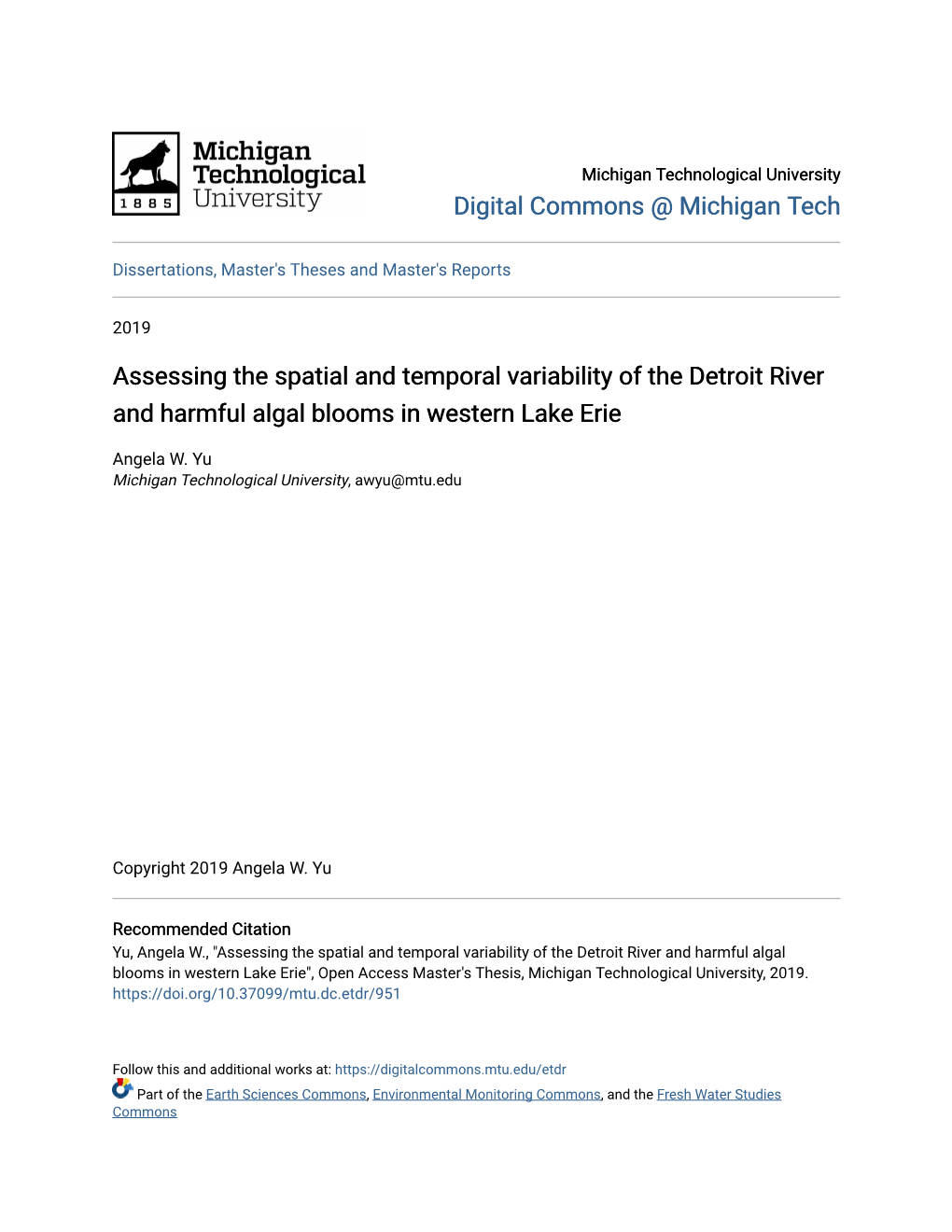 Assessing the Spatial and Temporal Variability of the Detroit River and Harmful Algal Blooms in Western Lake Erie
