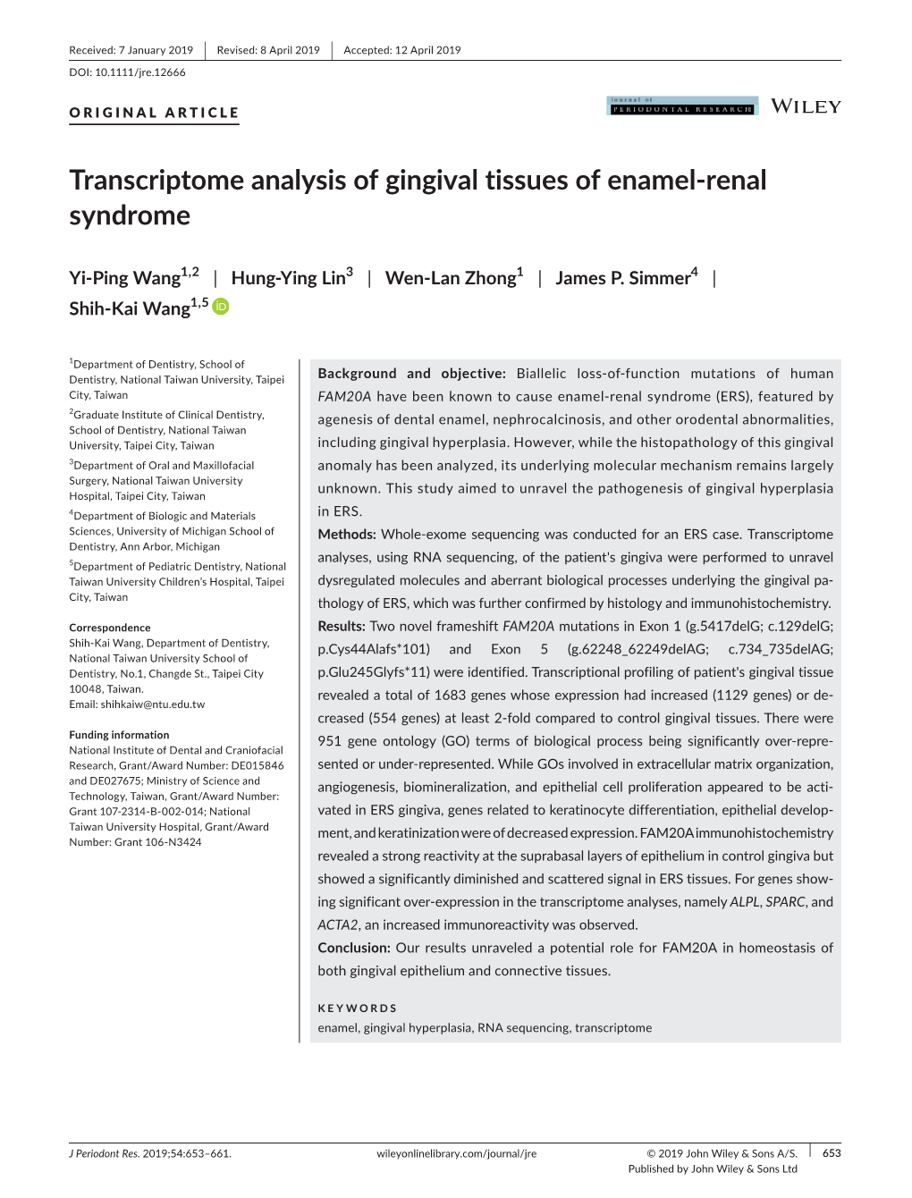 Transcriptome Analysis of Gingival Tissues of Enamel&#X2010