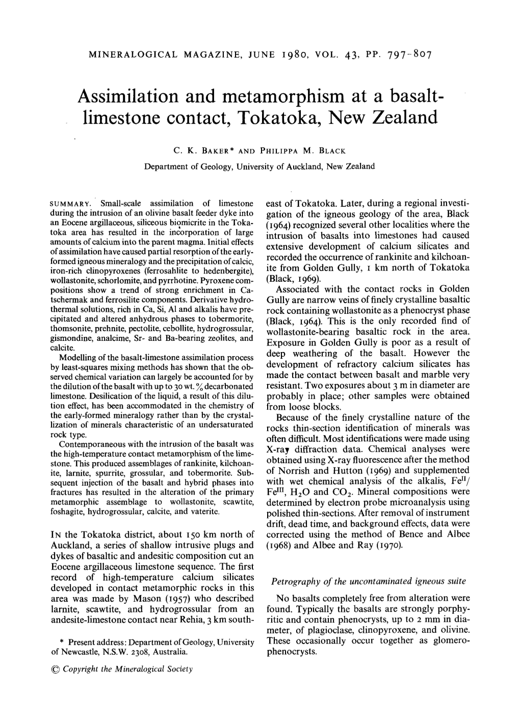 Assimilation and Metamorphism at a Basalt- Limestone Contact, Tokatoka, New Zealand