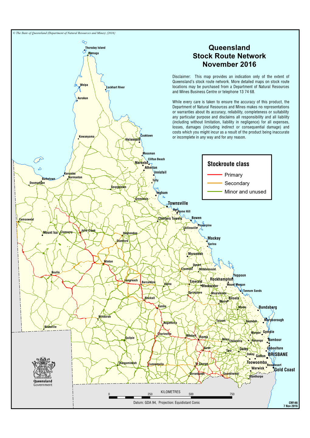 Map of the Queensland Stock Route Network November 2016