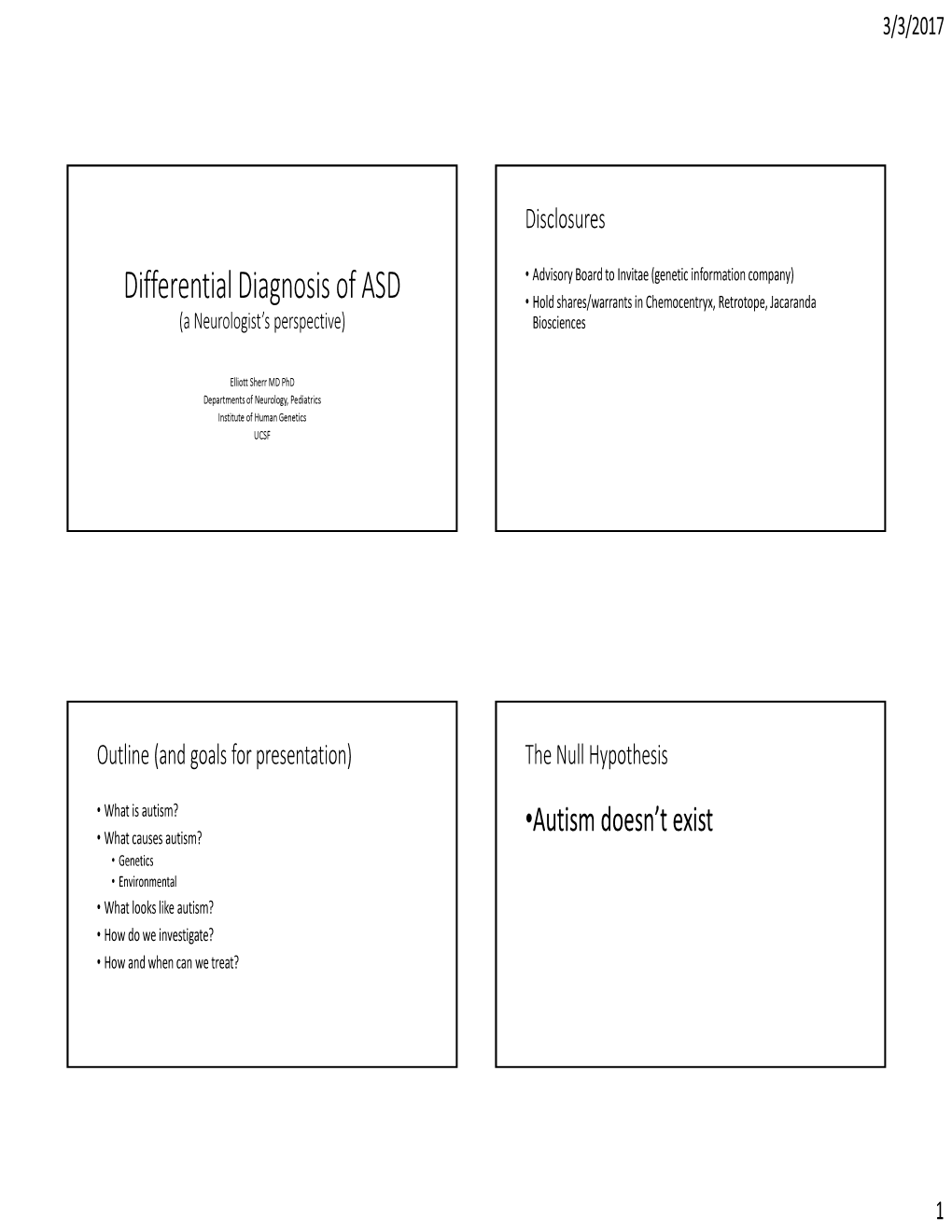 Differential Diagnosis of ASD • Hold Shares/Warrants in Chemocentryx, Retrotope, Jacaranda (A Neurologist’S Perspective) Biosciences