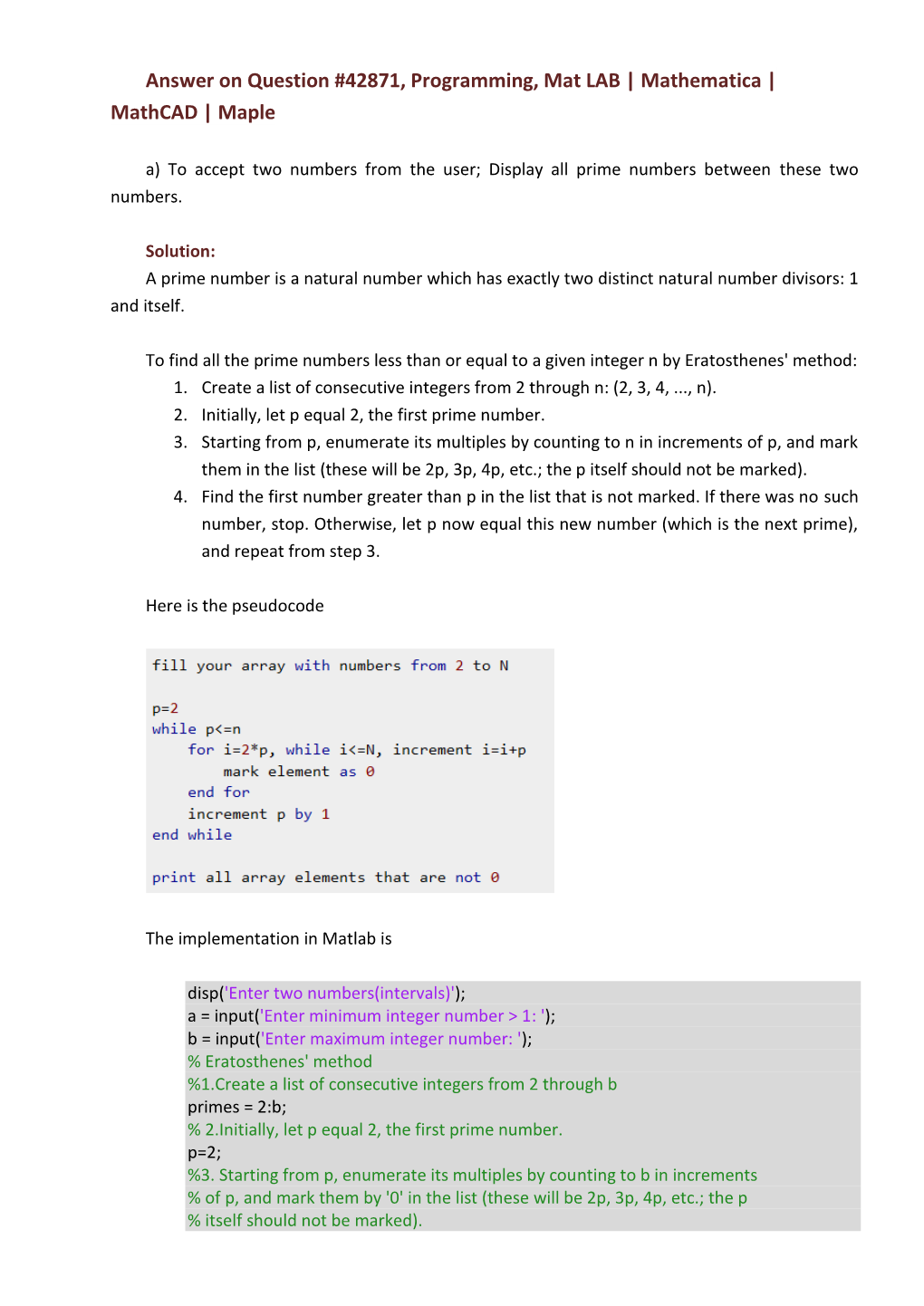 Answer on Question #42871, Programming, Mat LAB | Mathematica | Mathcad | Maple