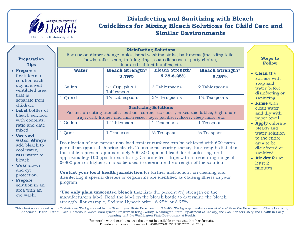 Guidelines for Disinfecting and Sanitizing with Bleach Solution