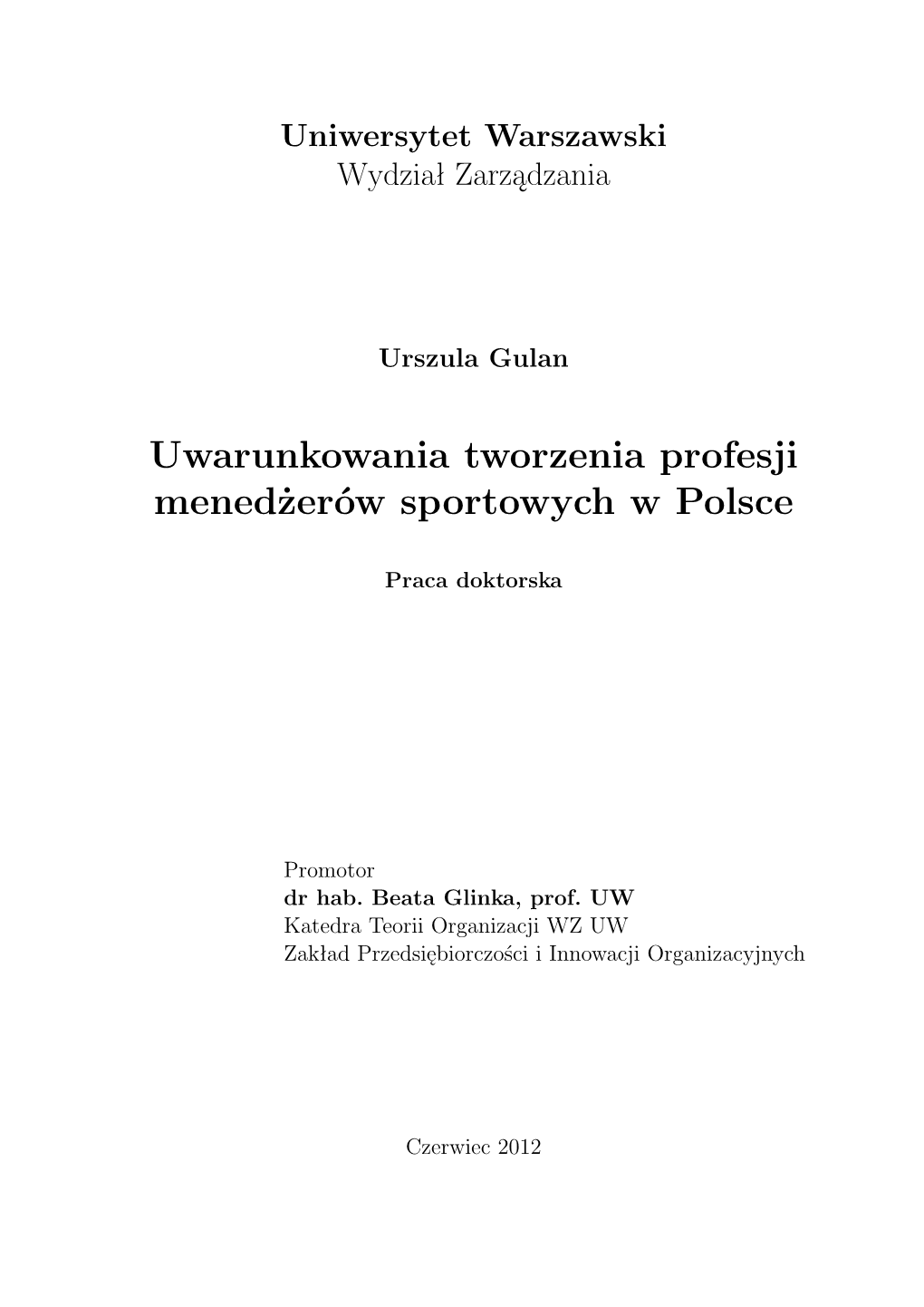 Uwarunkowania Tworzenia Profesji Menedżerów Sportowych W Polsce