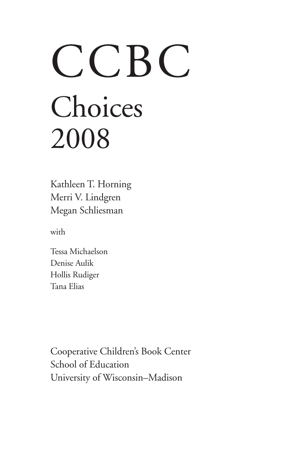 CCBC Choices 2008