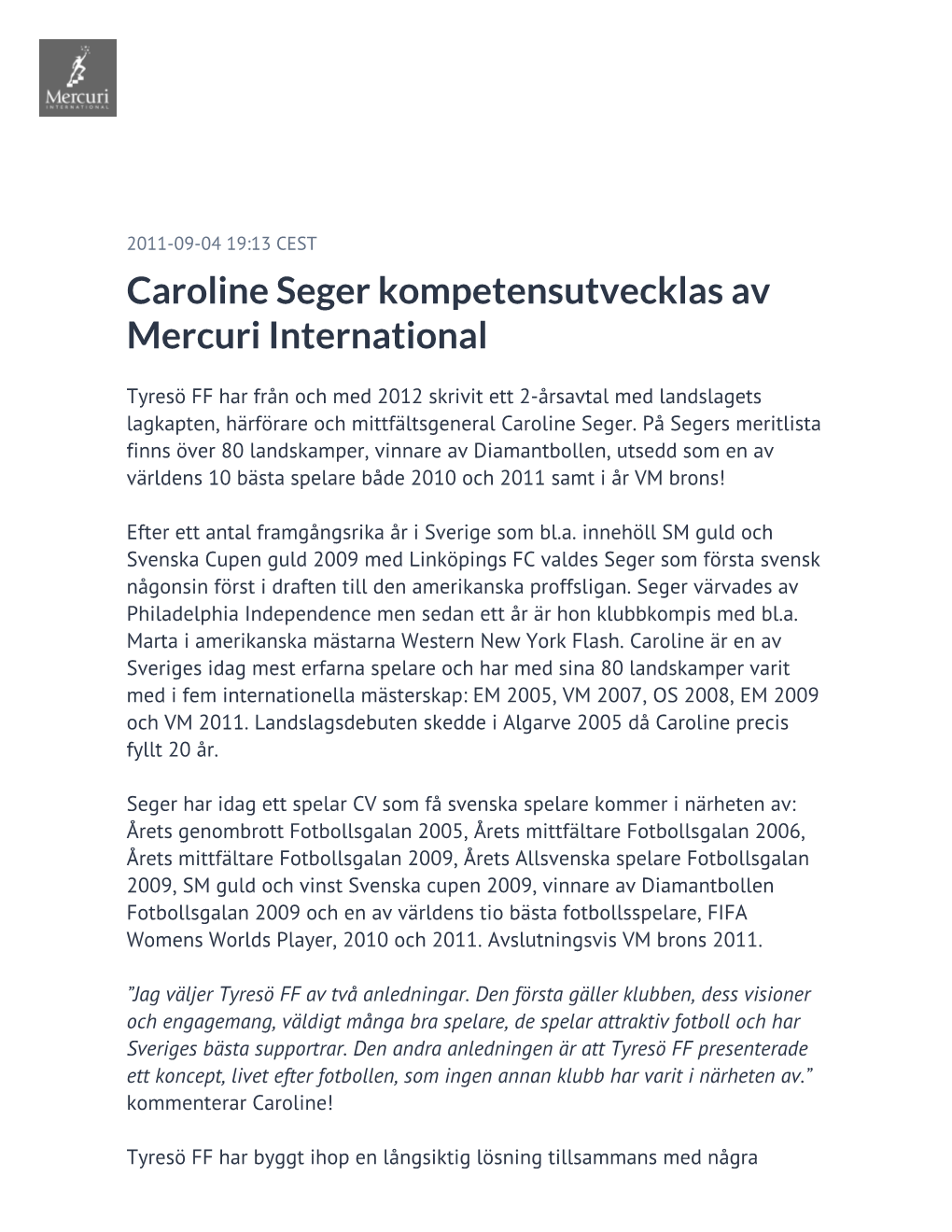 Caroline Seger Kompetensutvecklas Av Mercuri International