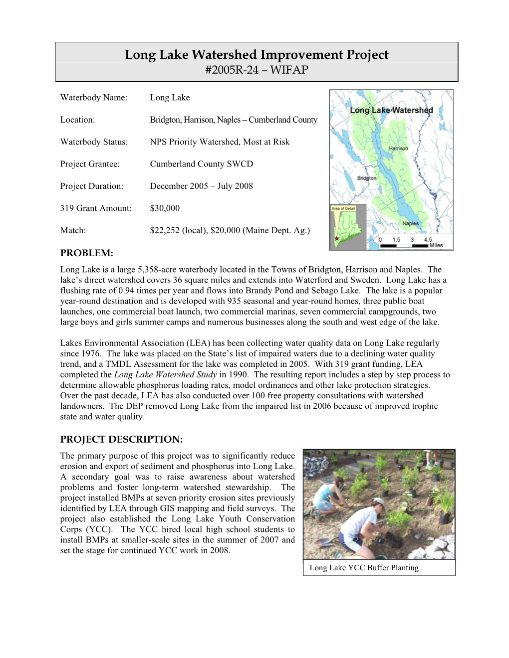 Long Lake Watershed Improvement Project #2005R-24 – WIFAP