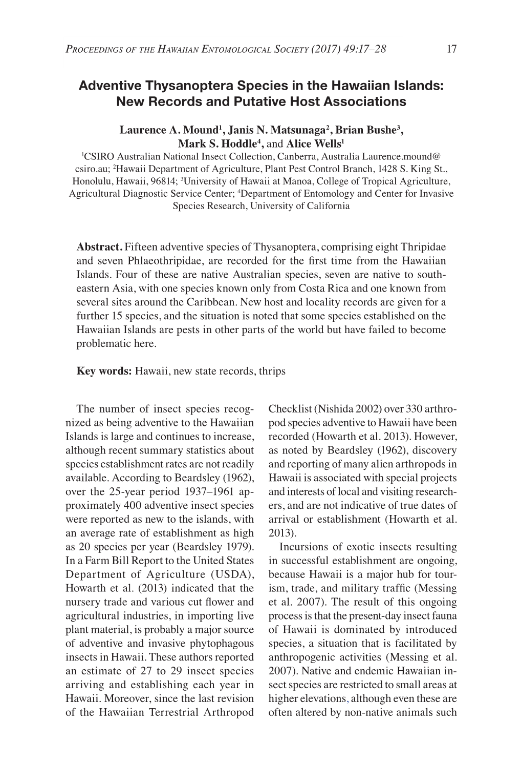 Adventive Thysanoptera Species in the Hawaiian Islands: New Records and Putative Host Associations