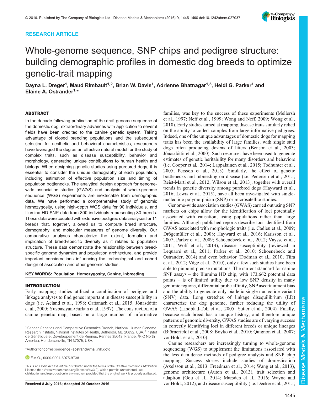 Whole-Genome Sequence, SNP Chips and Pedigree Structure: Building Demographic Profiles in Domestic Dog Breeds to Optimize Genetic-Trait Mapping Dayna L