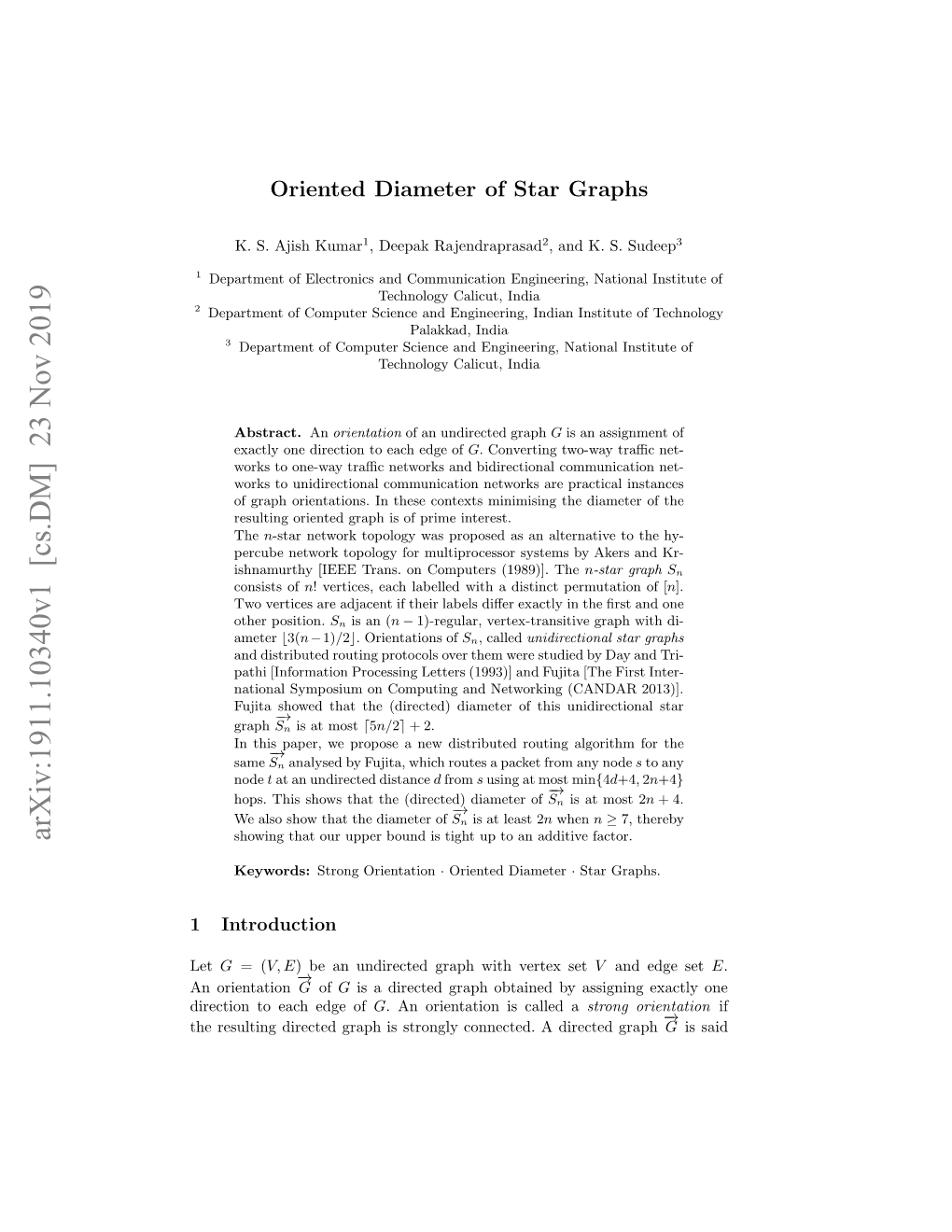 Arxiv:1911.10340V1 [Cs.DM] 23 Nov 2019 Let Introduction 1 Ieto Oec Deof Edge Each to Direction Norientation an H Eutn Ietdgahi Togycnetd Ietdgra Directed a Connected