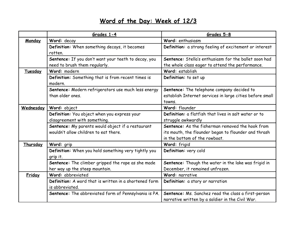 Word of the Day: Week of 12/3