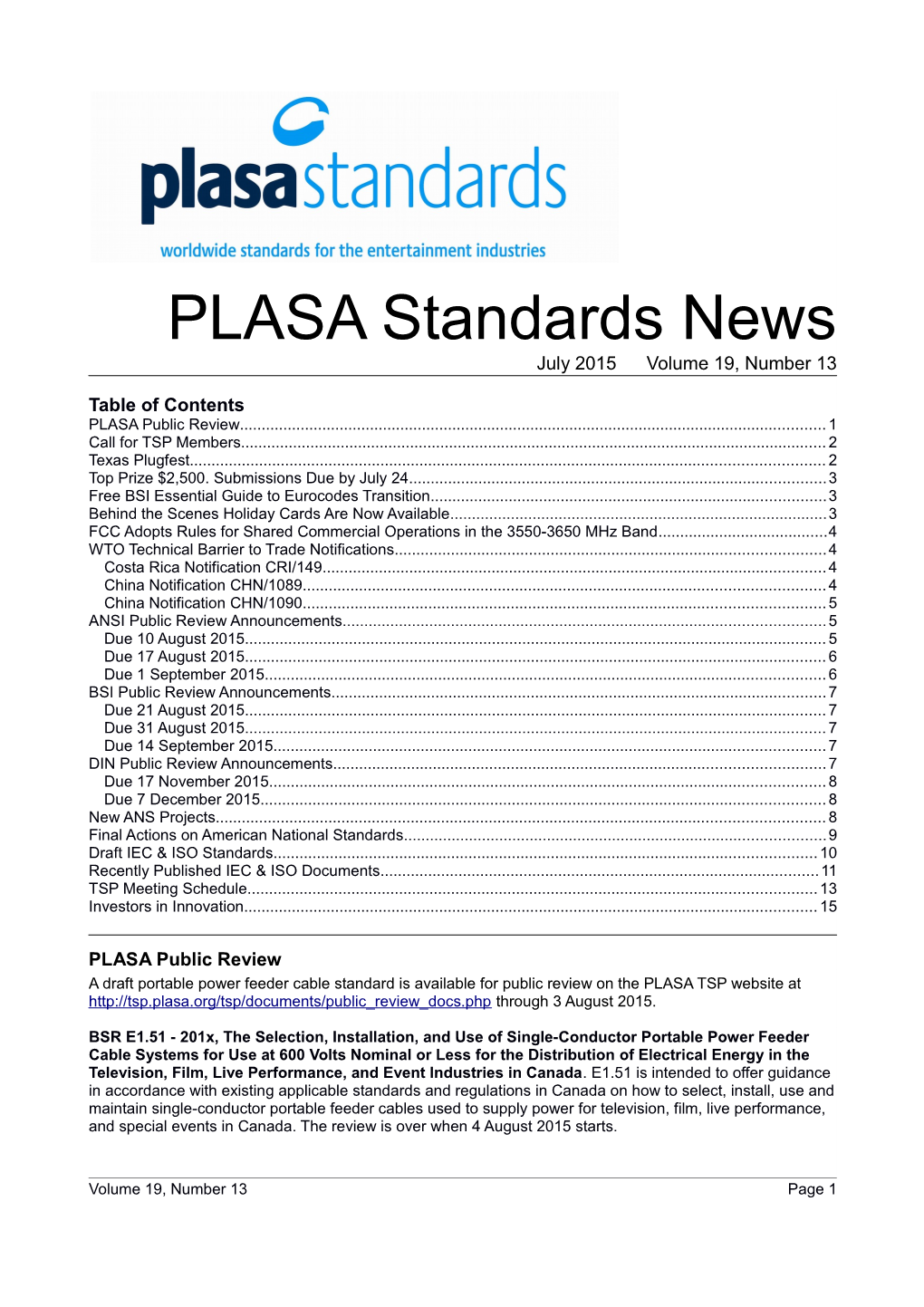 Standards News July 2015 Volume 19, Number 13