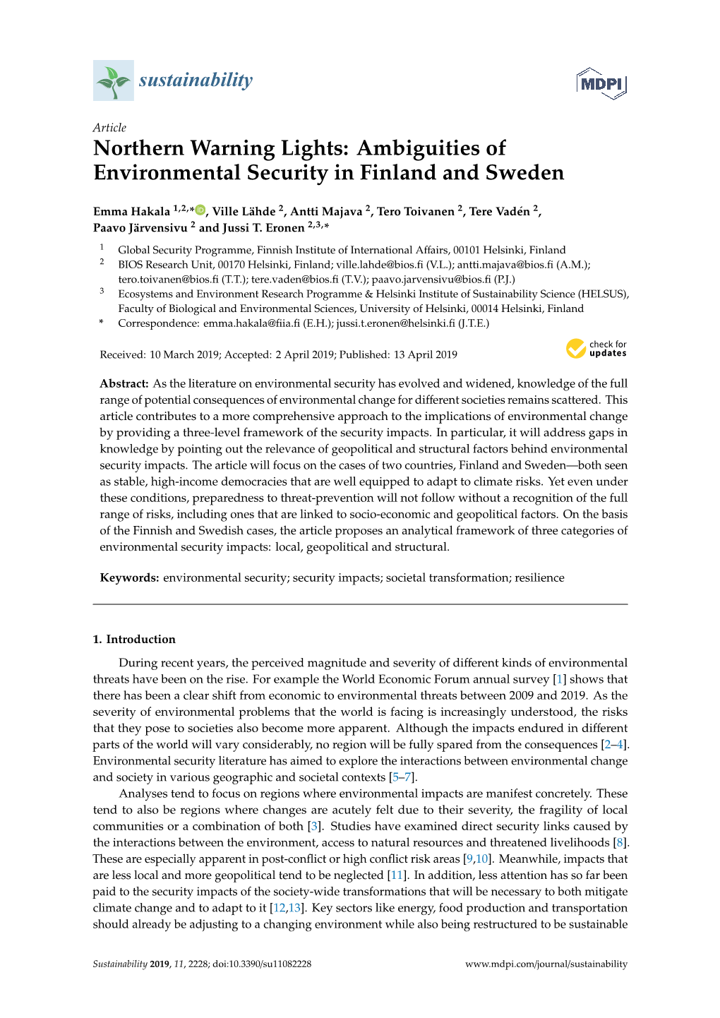 Ambiguities of Environmental Security in Finland and Sweden