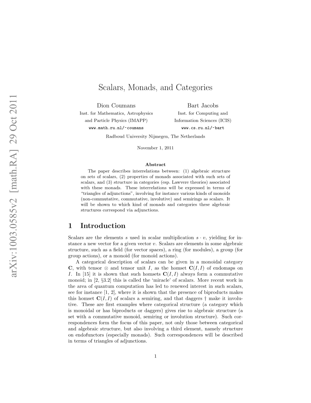 Scalars, Monads, and Categories