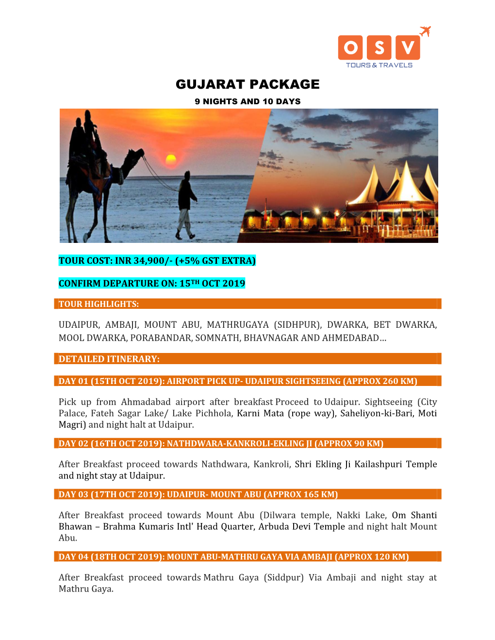 Gujarat Package 9 Nights and 10 Days