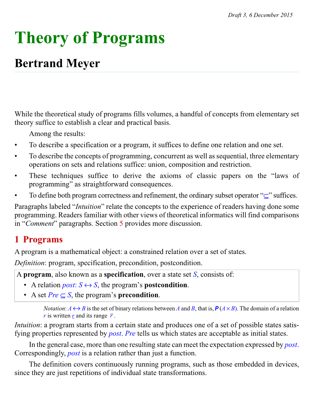 Theory of Programs Bertrand Meyer