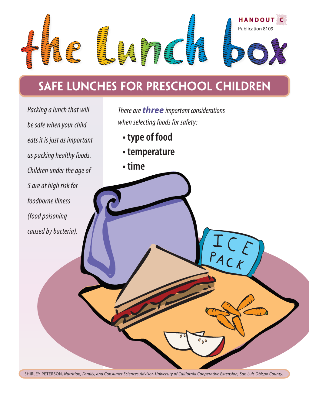 The Lunch Box, C: Safe Lunches for Preschool Children