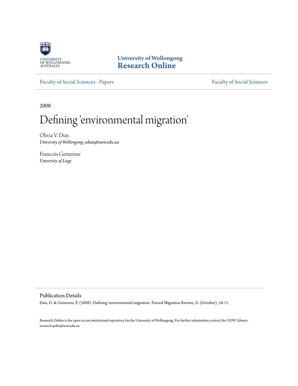 Environmental Migration' Olivia V