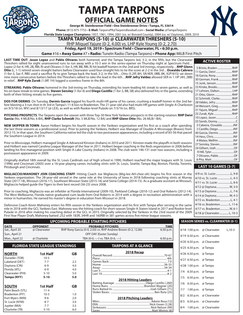 TAMPA TARPONS OFFICIAL GAME NOTES George M