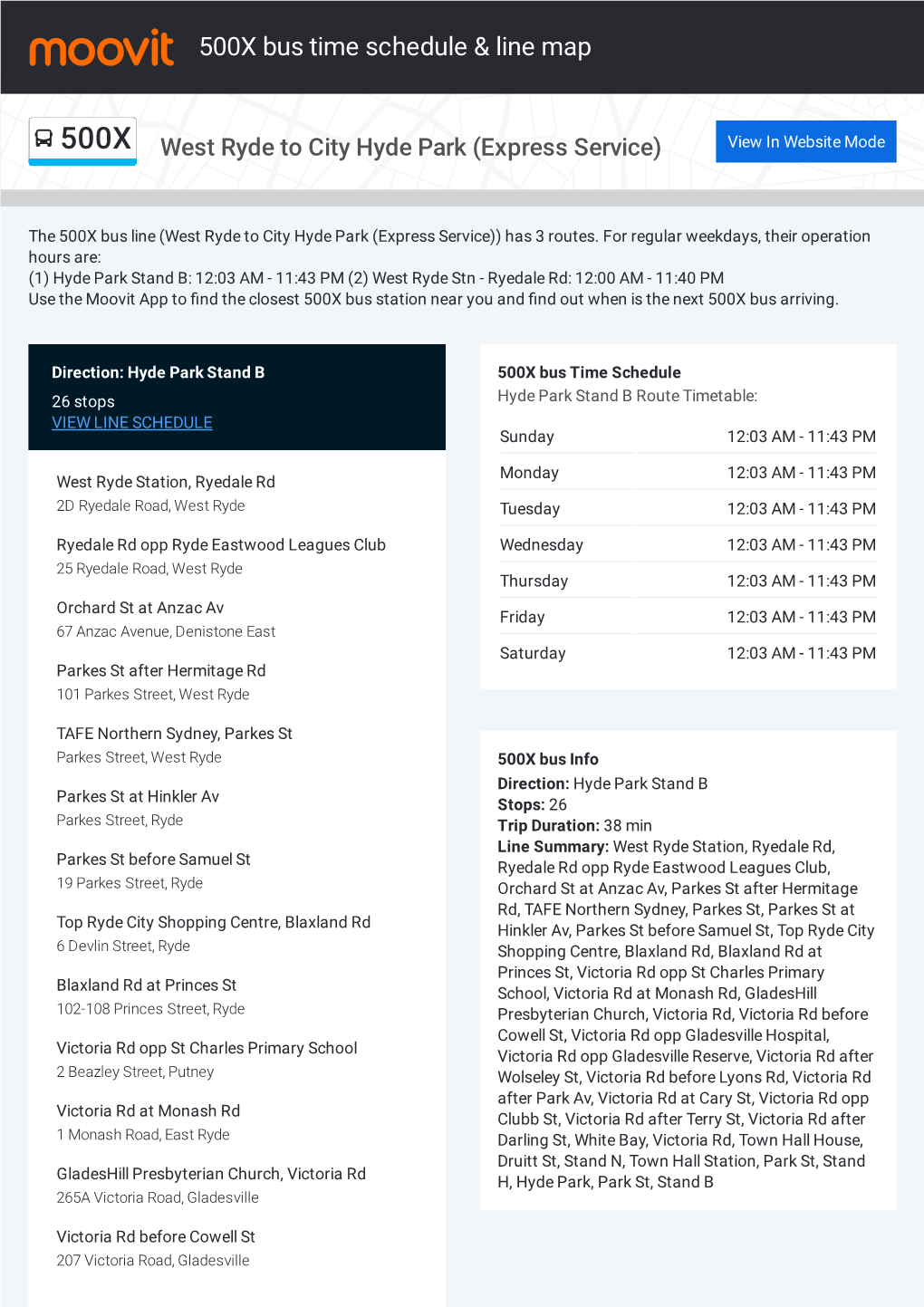 500X Bus Time Schedule & Line Route