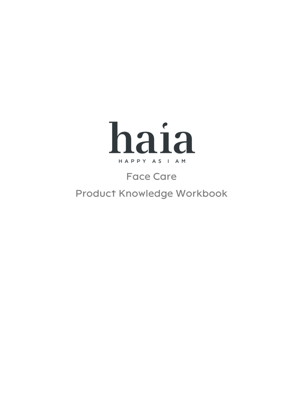 Face Care Product Knowledge Workbook