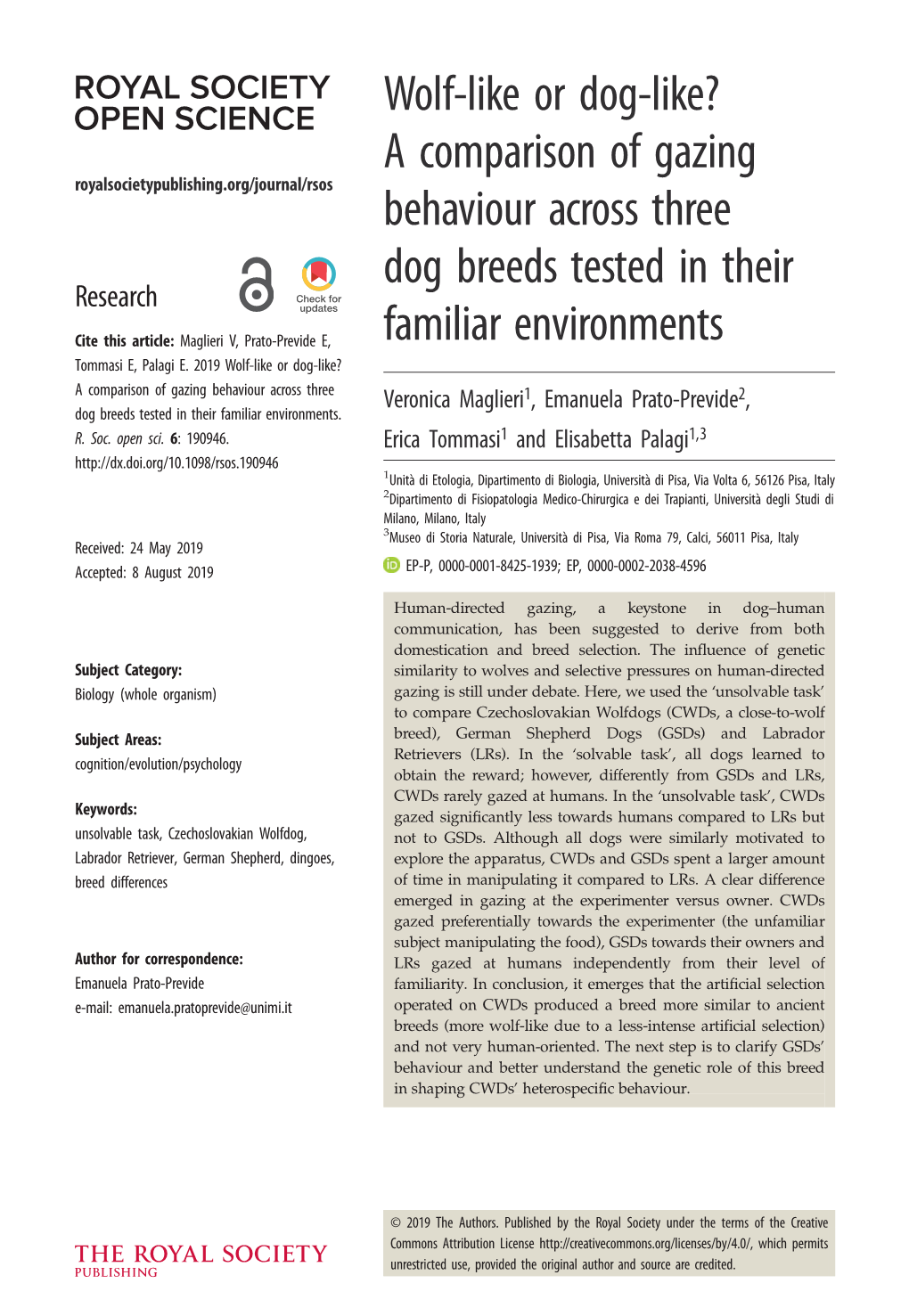 Wolf-Like Or Dog-Like? a Comparison of Gazing Behaviour Across Three Dog