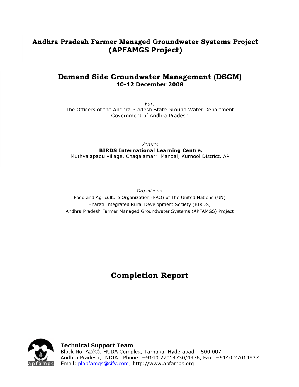 APFAMGS Project Completion Report