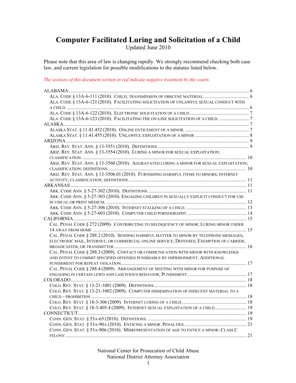 Computer Facilitated Luring and Solicitation of a Child Updated June 2010