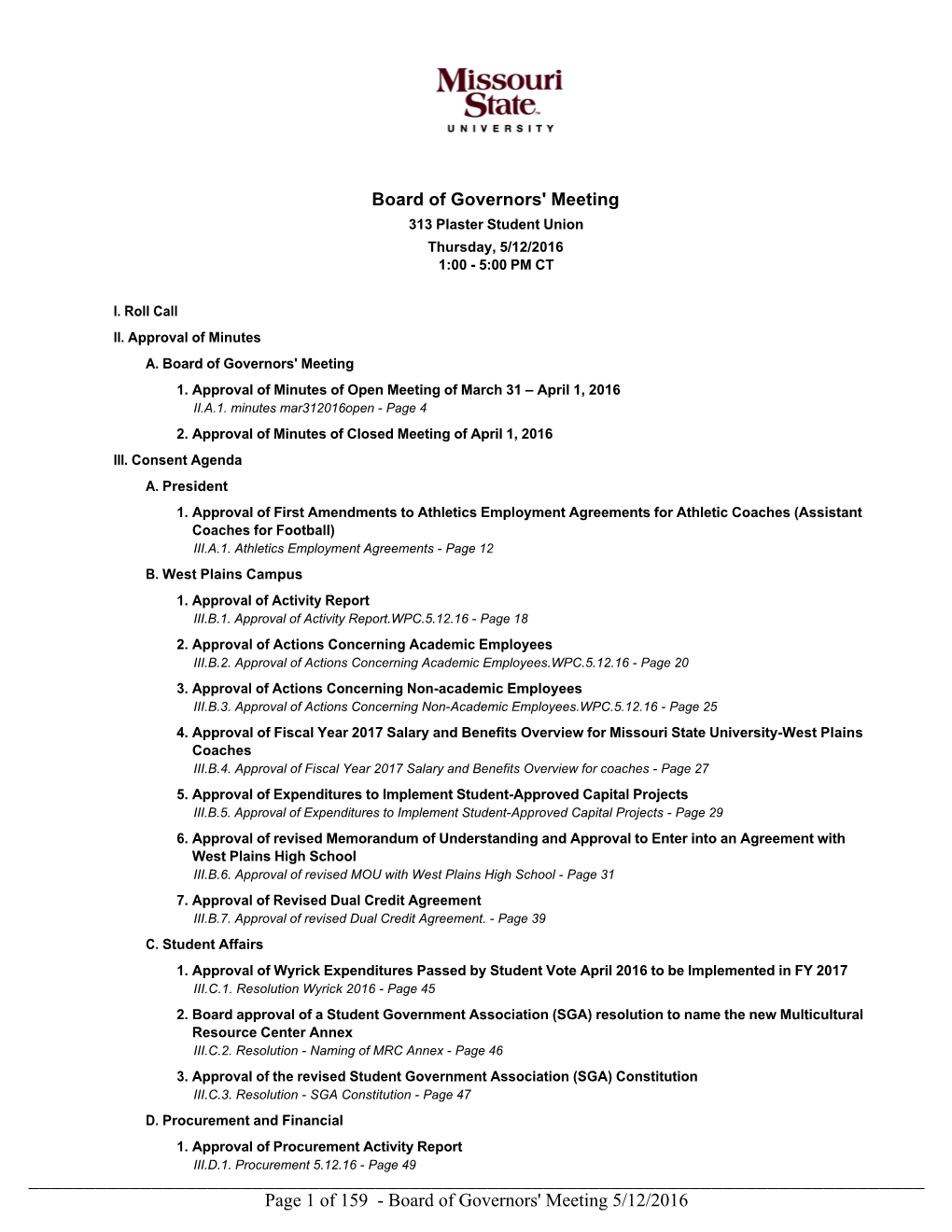 Page 1 of 159 - Board of Governors' Meeting 5/12/2016 E