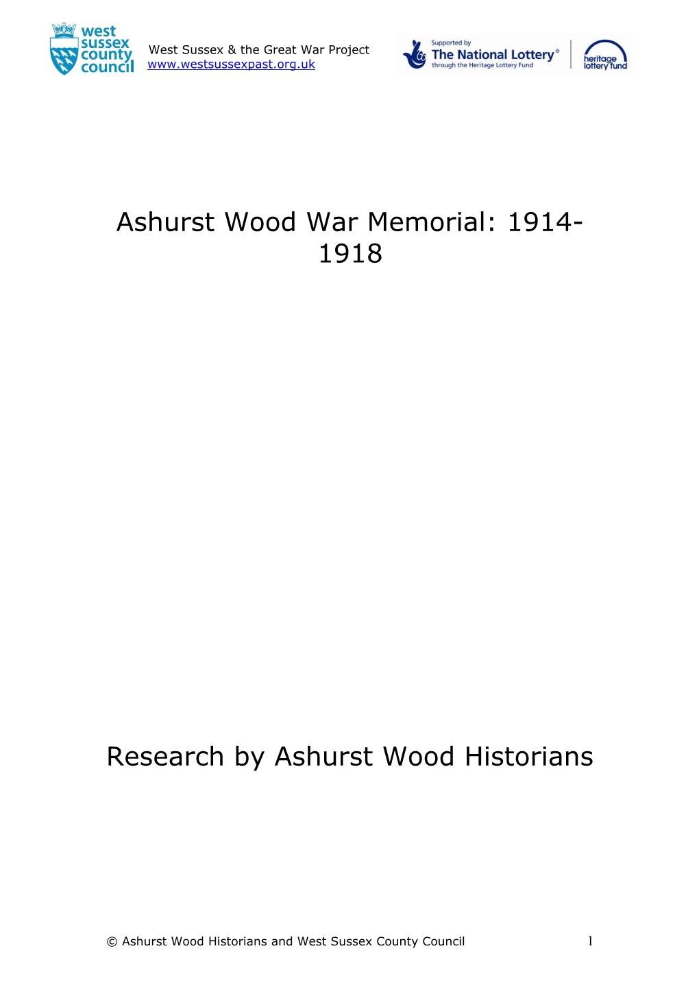 Ashurst Wood War Memorial 1914-1918