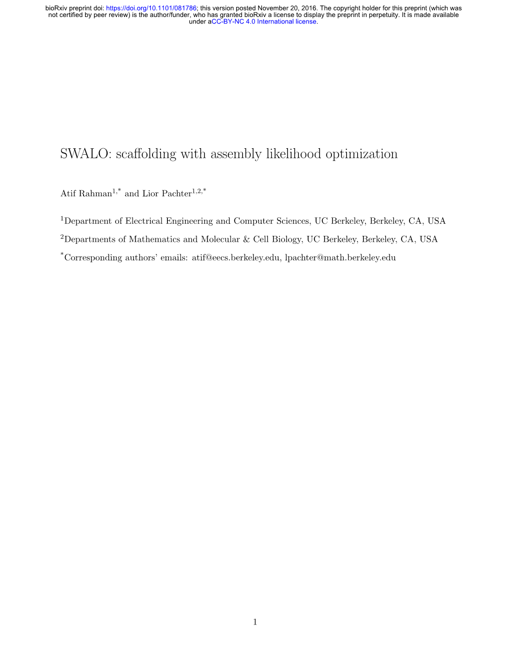 SWALO: Scaffolding with Assembly Likelihood Optimization