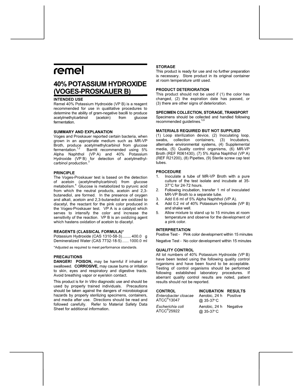 40% Potassium Hydroxide (Voges-Proskauer B)