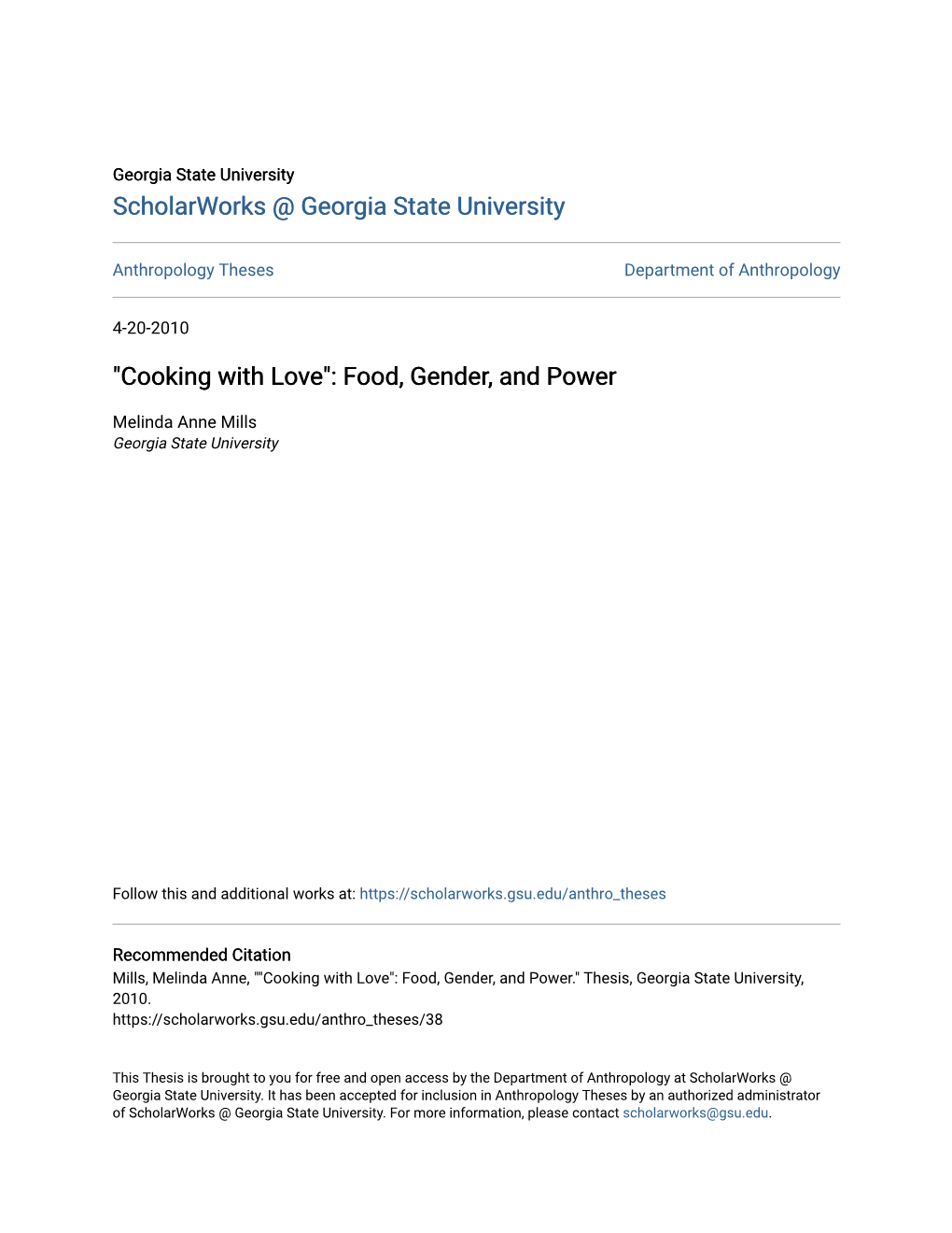 "Cooking with Love": Food, Gender, and Power