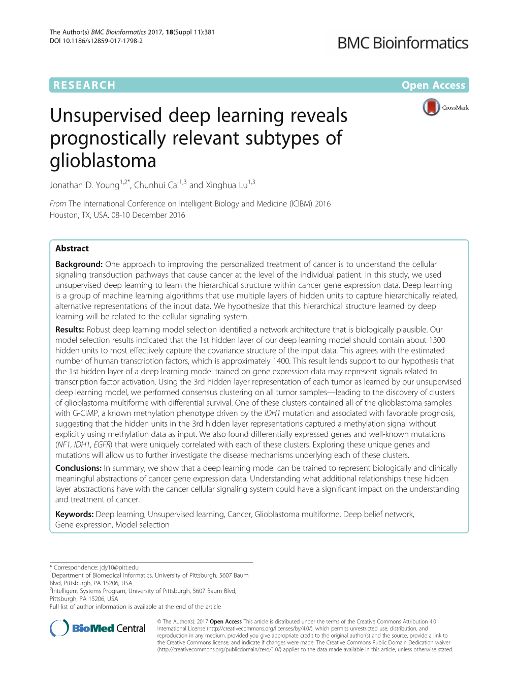 Unsupervised Deep Learning Reveals Prognostically Relevant Subtypes of Glioblastoma Jonathan D