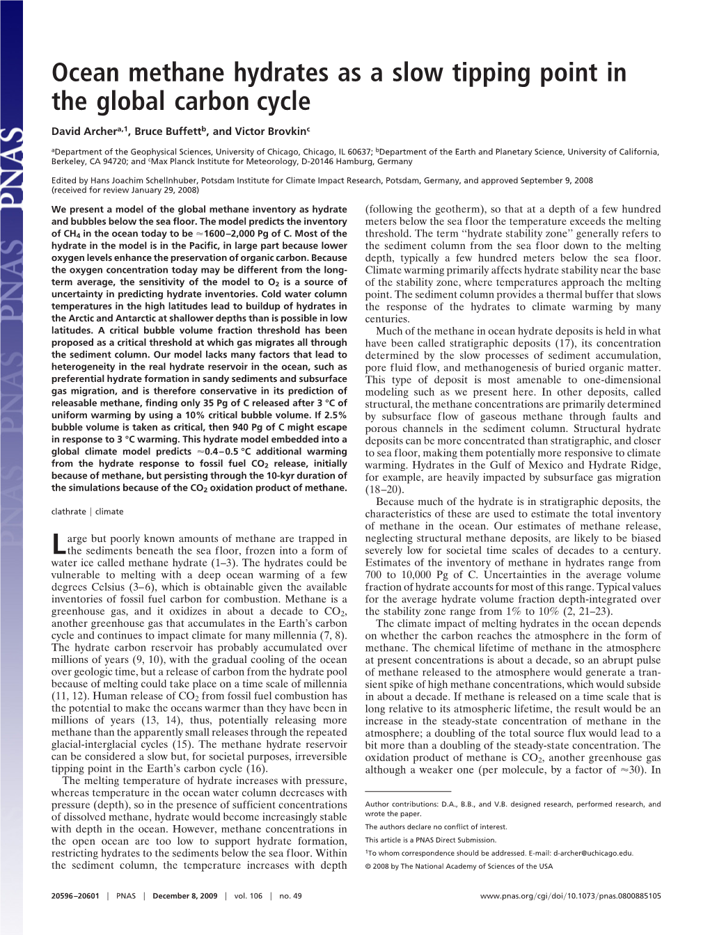 Ocean Methane Hydrates As a Slow Tipping Point in the Global Carbon Cycle