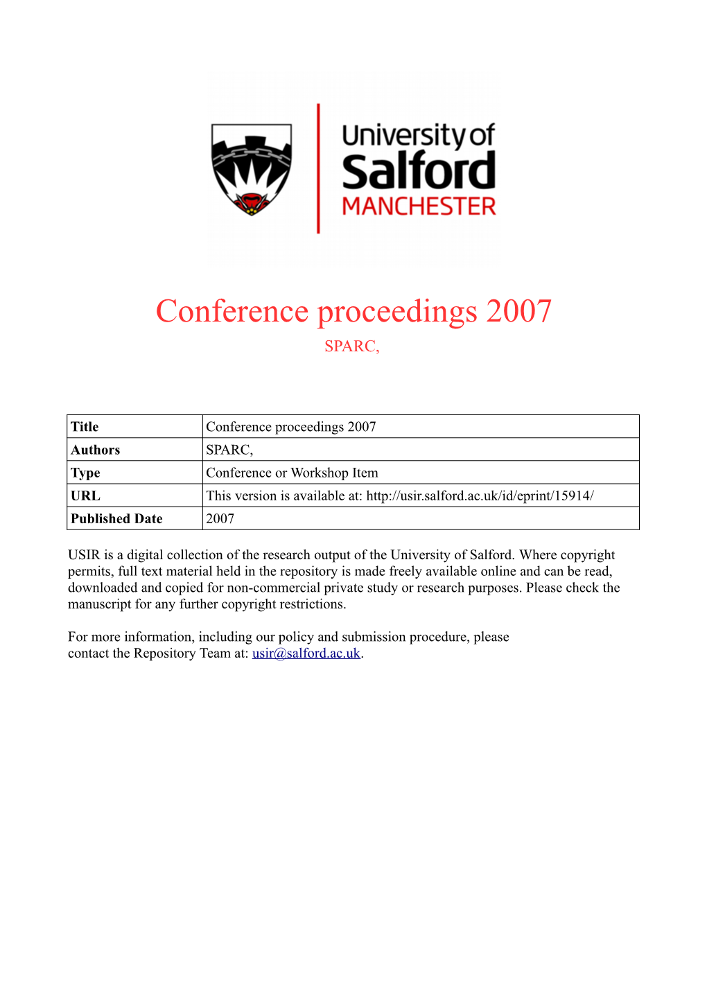 Conference Proceedings 2007 SPARC