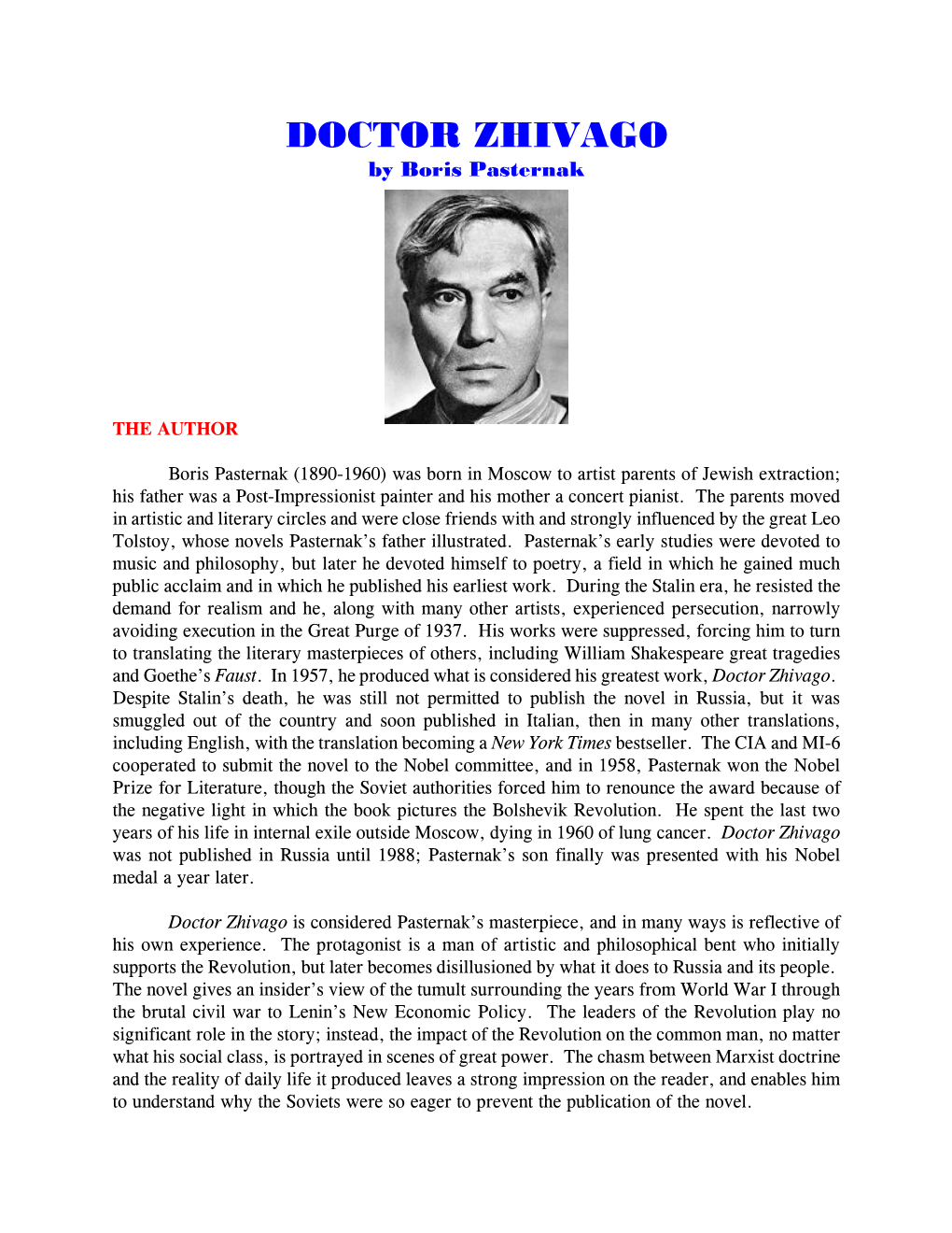 DOCTOR ZHIVAGO by Boris Pasternak